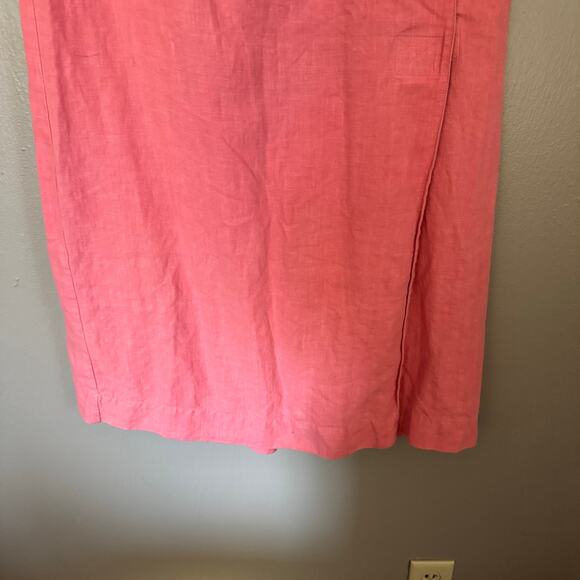 100% LINEN Coral Long Skirt High Rise Size Large Casual split skirt front - Picture 3 of 5